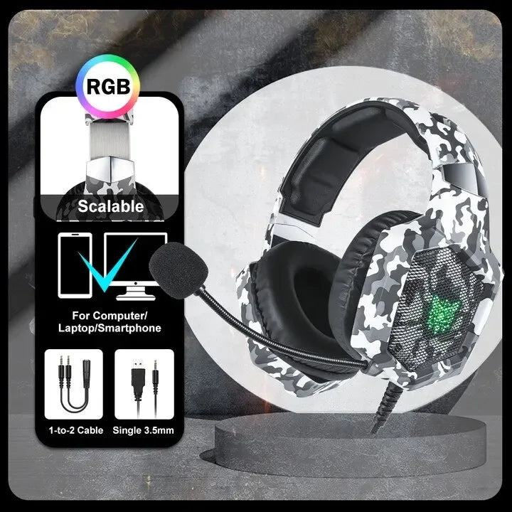 Tidesmit Wired Gaming Headset with Mic | Stereo Audio | 3.5mm Jack Camouflage white Tidesmit