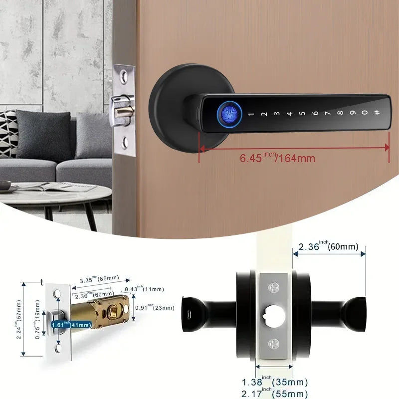 M5 Tuya BLE Fingerprint Door Lock Digital Electronic Lock with Password/Key/IC Card/ Smartlife/ Tuya APP Unlock
