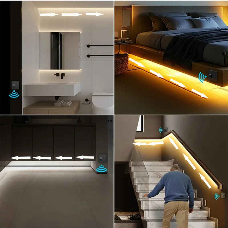 Running Water Flow Chasing LED Strip Lights 5V Motion Sensor Stairs Night Light for Room Corridor Ceiling Room Decor