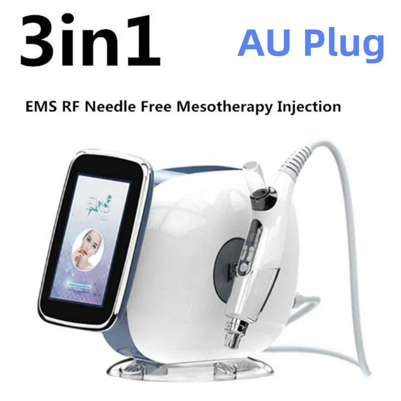 3in1 portable vacuum mesotherapy gun for face lifting and wrinkle removal with RF, EMS, and AU plug.