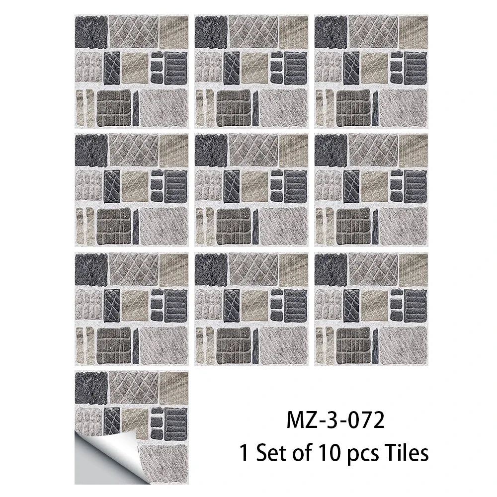 Waterproof non-slip tile floor sticker set with grey and white brick pattern tiles