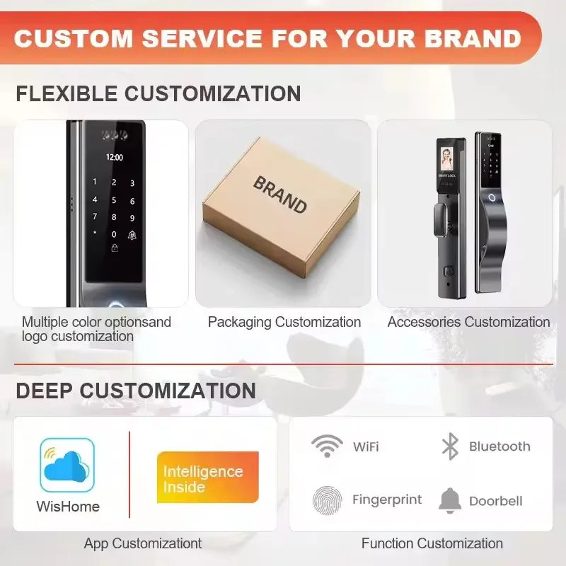 Hot 3D Face Recognition China Automatic Outdoor Security Camera Wishome Wifi Front Entry Smart Door Lock Set