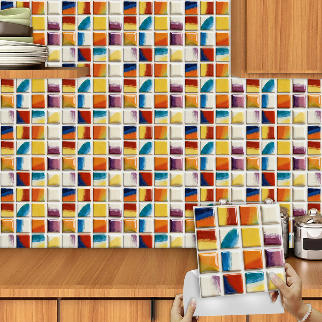 10pcs Flat Mosaic Tiles Sticker Set Kitchen Bathroom Wall Decals Gloss Waterproof Film 2D Surface Cover Transfers for Home Decor