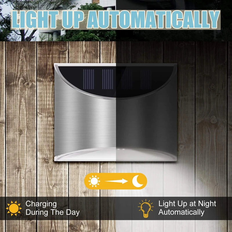 6Pcs Solar Garden Light Stainless Steel Courtyard Wall Lamp Waterproof Outdoor Lighting Emergency Patio Step Garden Fence Street