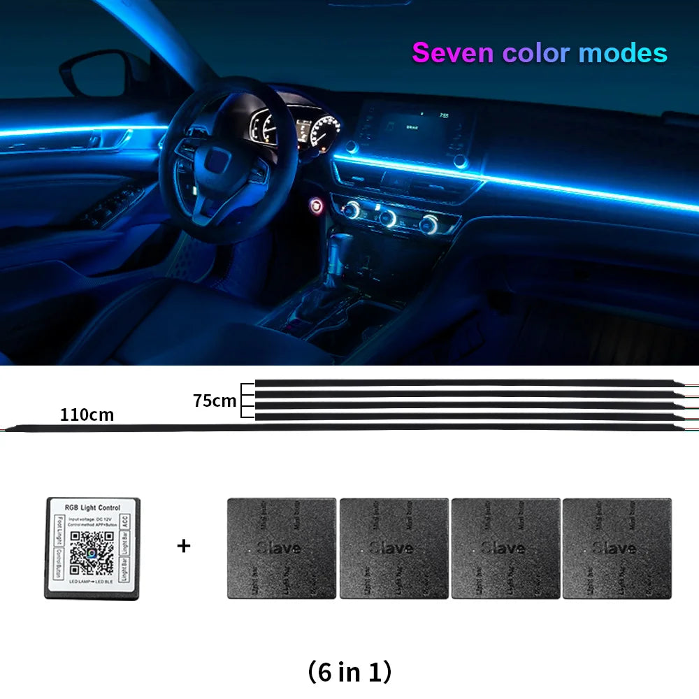 Car Ambient Lighting RGB LED Symphony Atmosphere Lamp by Tidesmit 6 in 1 Not Rainbow Tidesmit