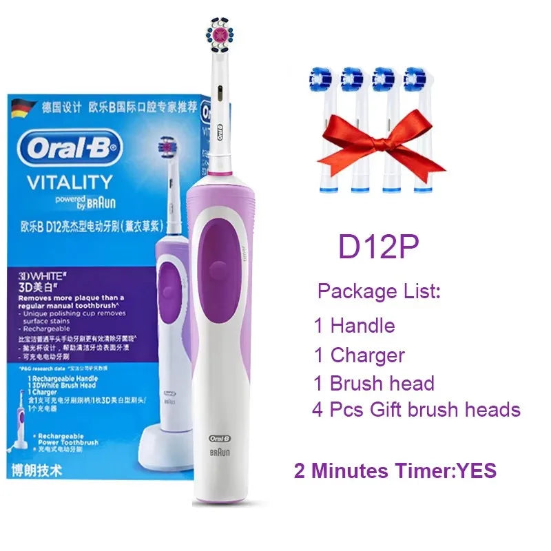 Tidesmit Oral-B Vitality electric toothbrush with inductive charger and replacement head, 3D white rotation cleaning