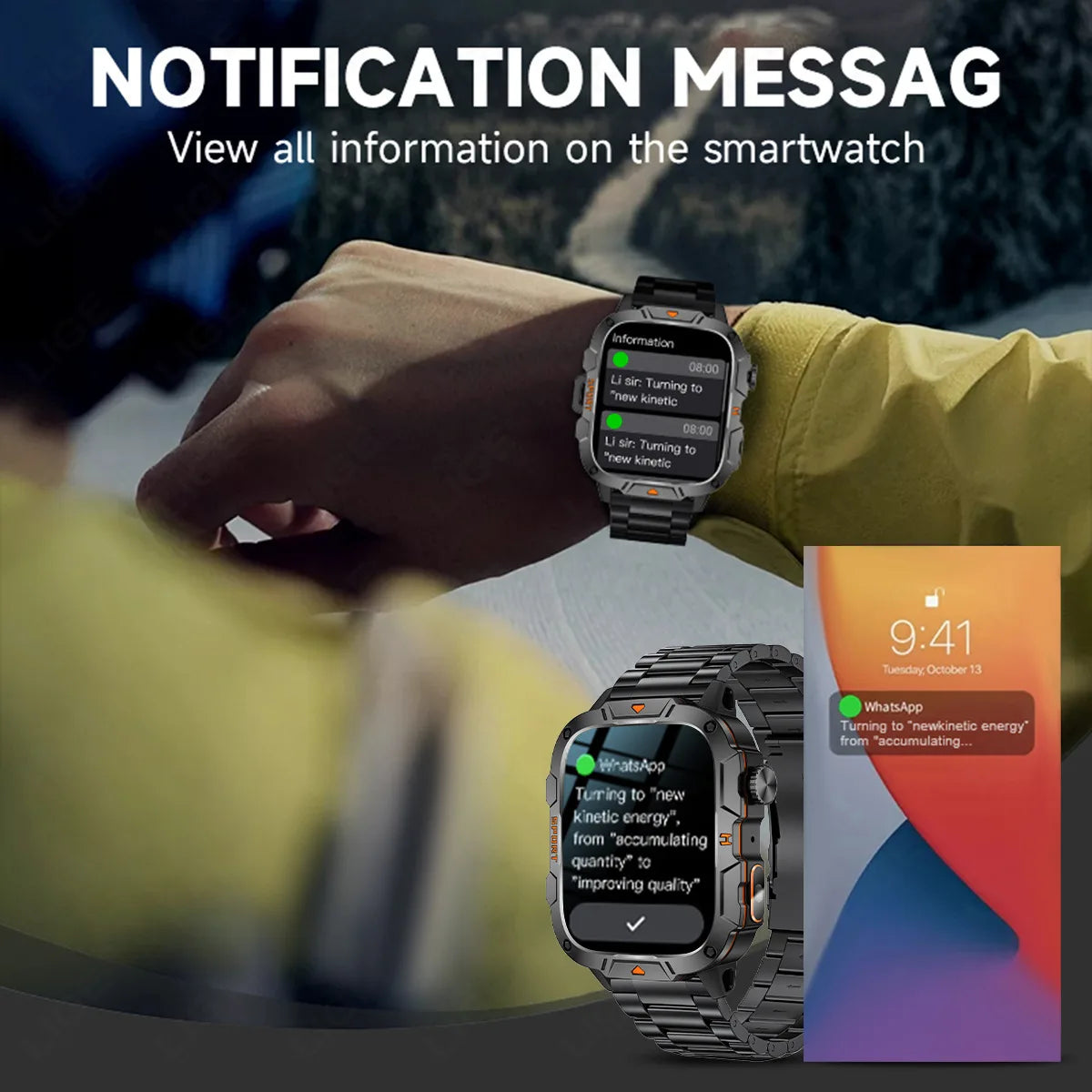 2026 New Military Grade Smart Watch Men 1.96" AMOLED Screen 5ATM Waterproof Sports Fitness Tracker BT Call Smartwatch