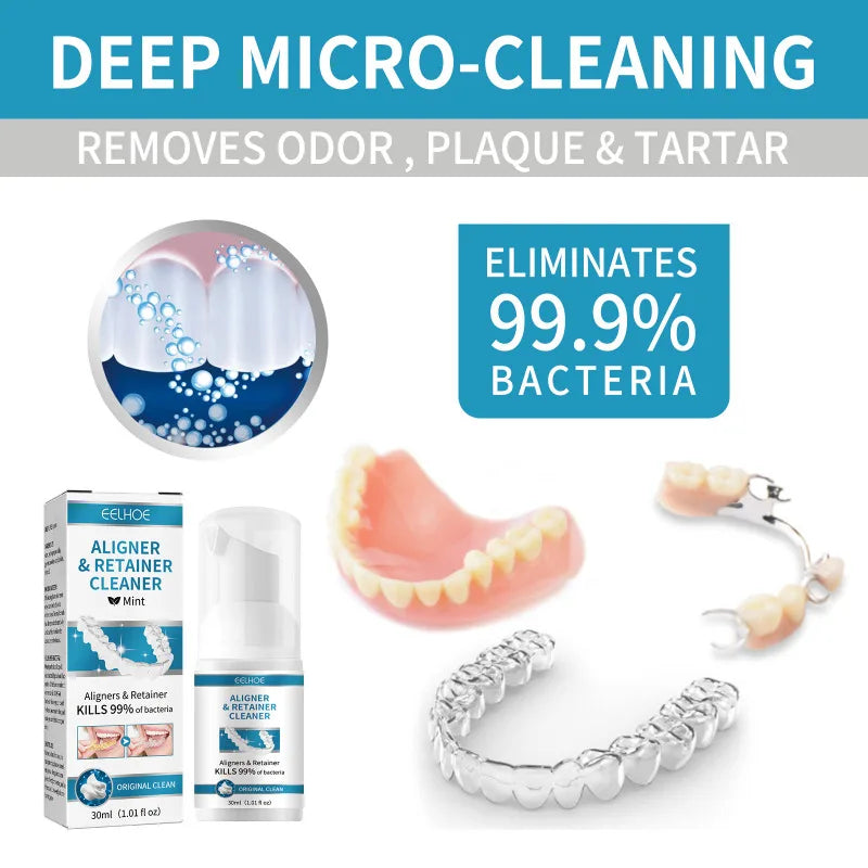 Tidesmit 30ml Aligner Denture Cleaner Foam for deep stain removal, teeth whitening, and bad breath control.