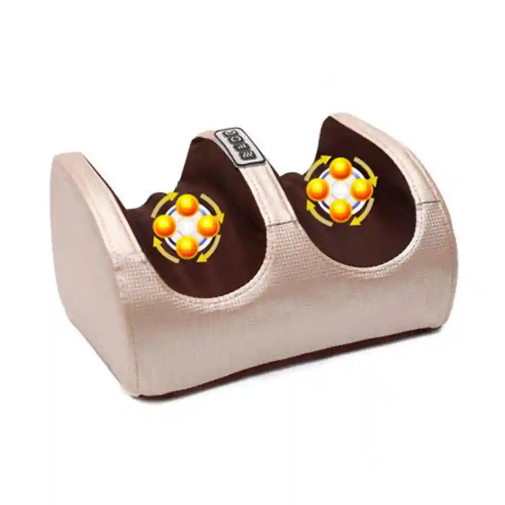 Champagne electric foot massager with shiatsu kneading rollers and heating therapy for pain relief and relaxation.