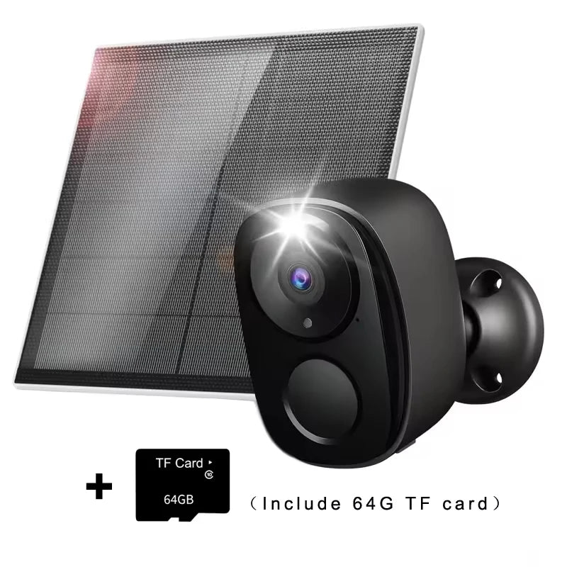 Wireless security camera with wall mount and included 64GB TF memory card