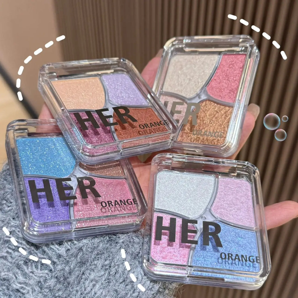 Tidesmit Herorange four-grid eyeshadow and blush palette texture close-up showing soft matte highlighter finish