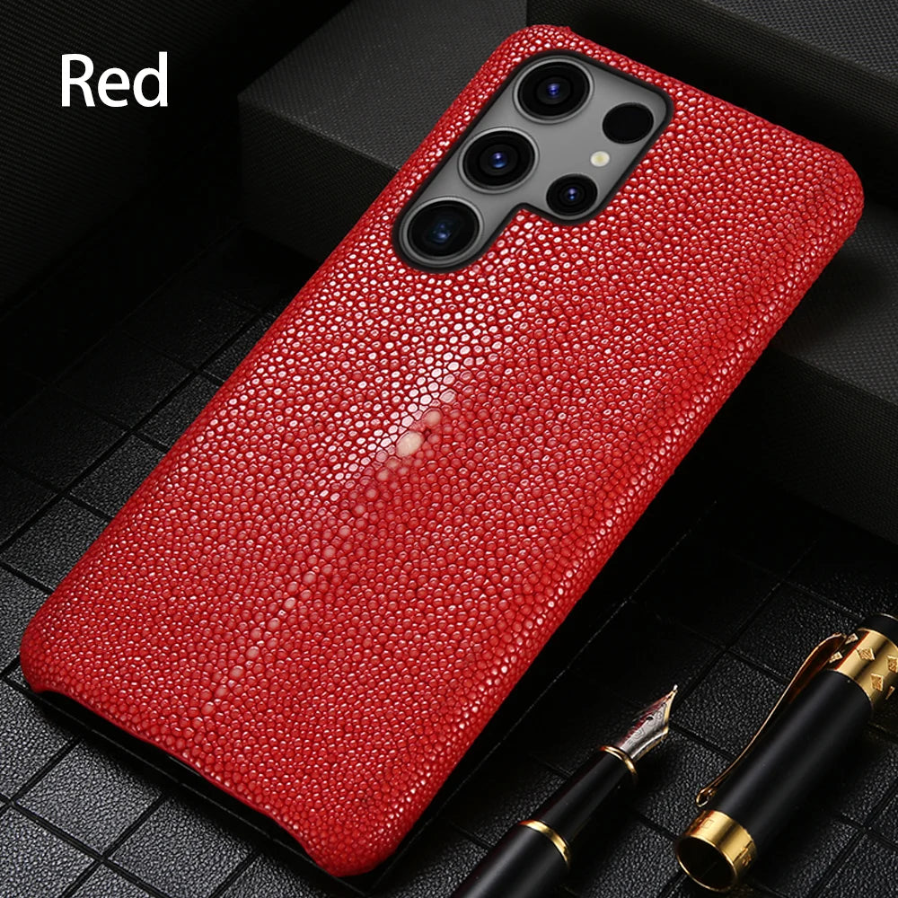 Stingray Leather Phone Case for Galaxy S24 S23 Ultra | Slim Drop Protection Red Tidesmit