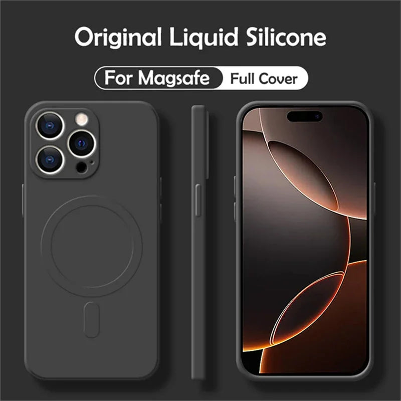 Magnetic Silicone iPhone Case - Shock-Absorbing MagSafe Cover for iPhone Black Tidesmit