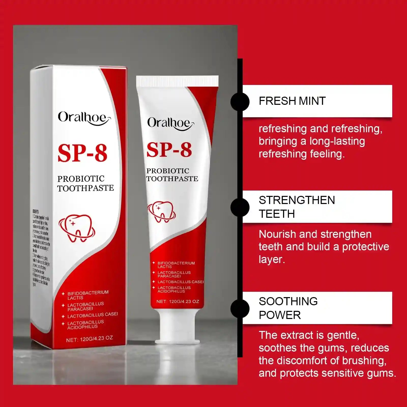 Tidesmit Sp-8 Probiotic Whitening Toothpaste tube for fresh breath and deep plaque stain removal