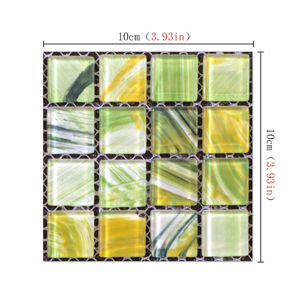 Set of self-adhesive 3D mosaic tile wall stickers in green and yellow squares