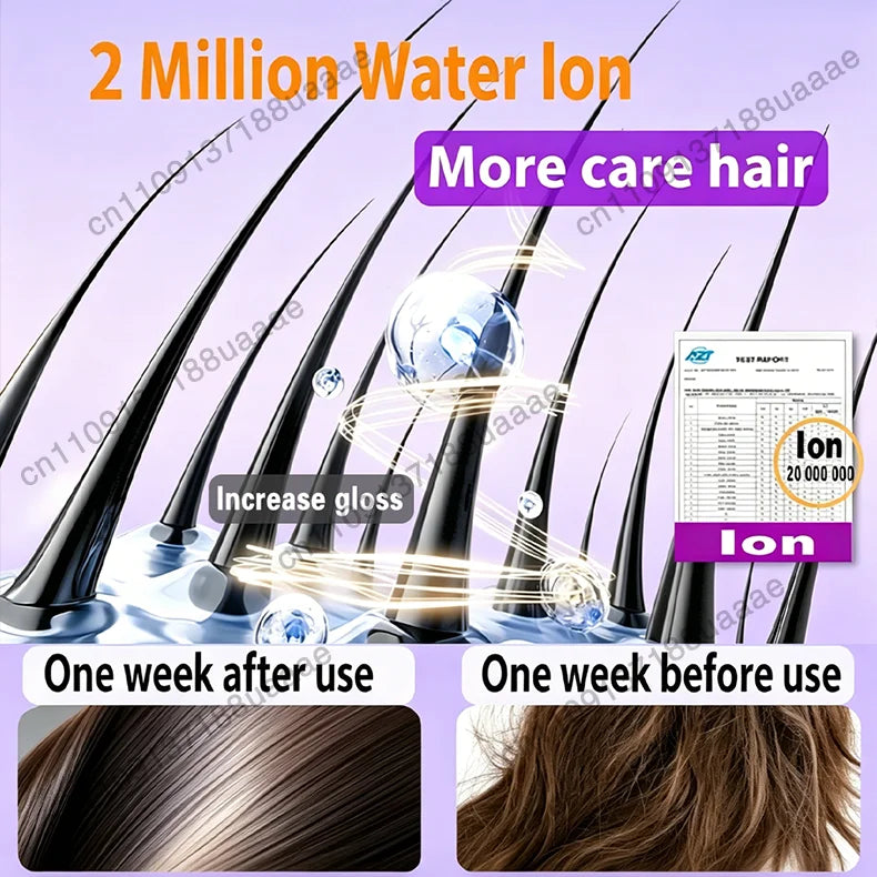 Negative ion hair dryer comparison showing before-and-after results for increased shine and smoother, healthier hair.