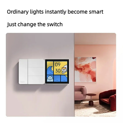 White smart wall switch with two rockers mounted on a wall