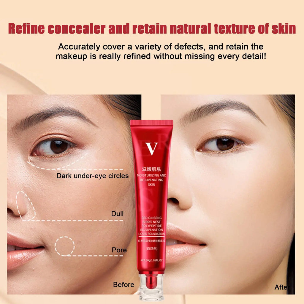 Tidesmit 30g Red Upgrade FV foundation texture close-up featuring full coverage waterproof oil control base makeup