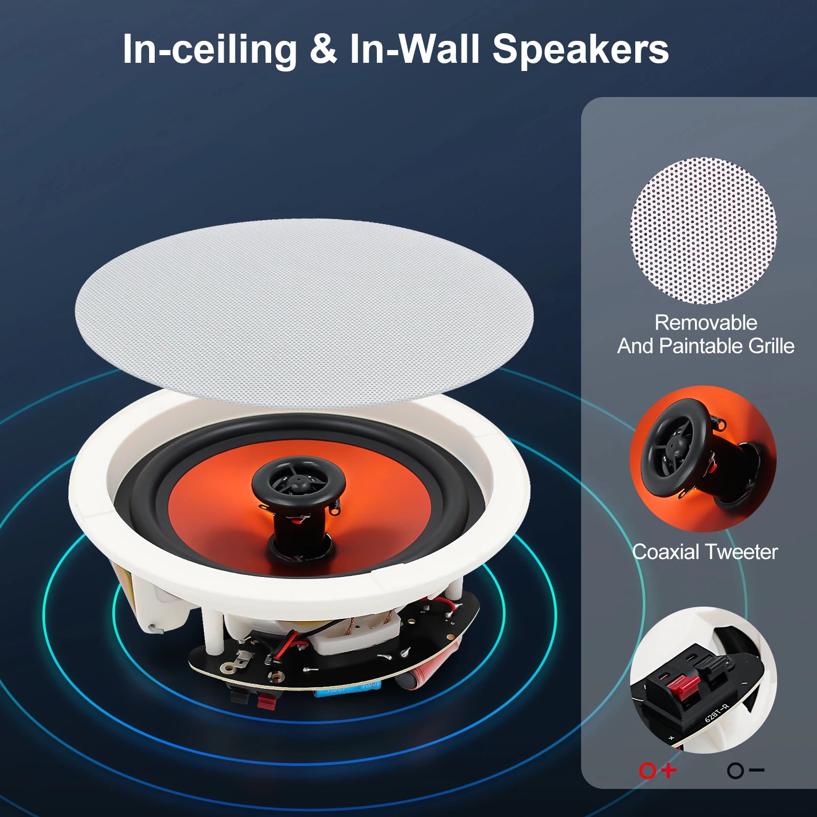 STUDIOFINIX 6.5 in 600W Flush Mount Ceiling Speakers For Home Theater, Living Rm Office, Kitchen, Study, Basement & Patio