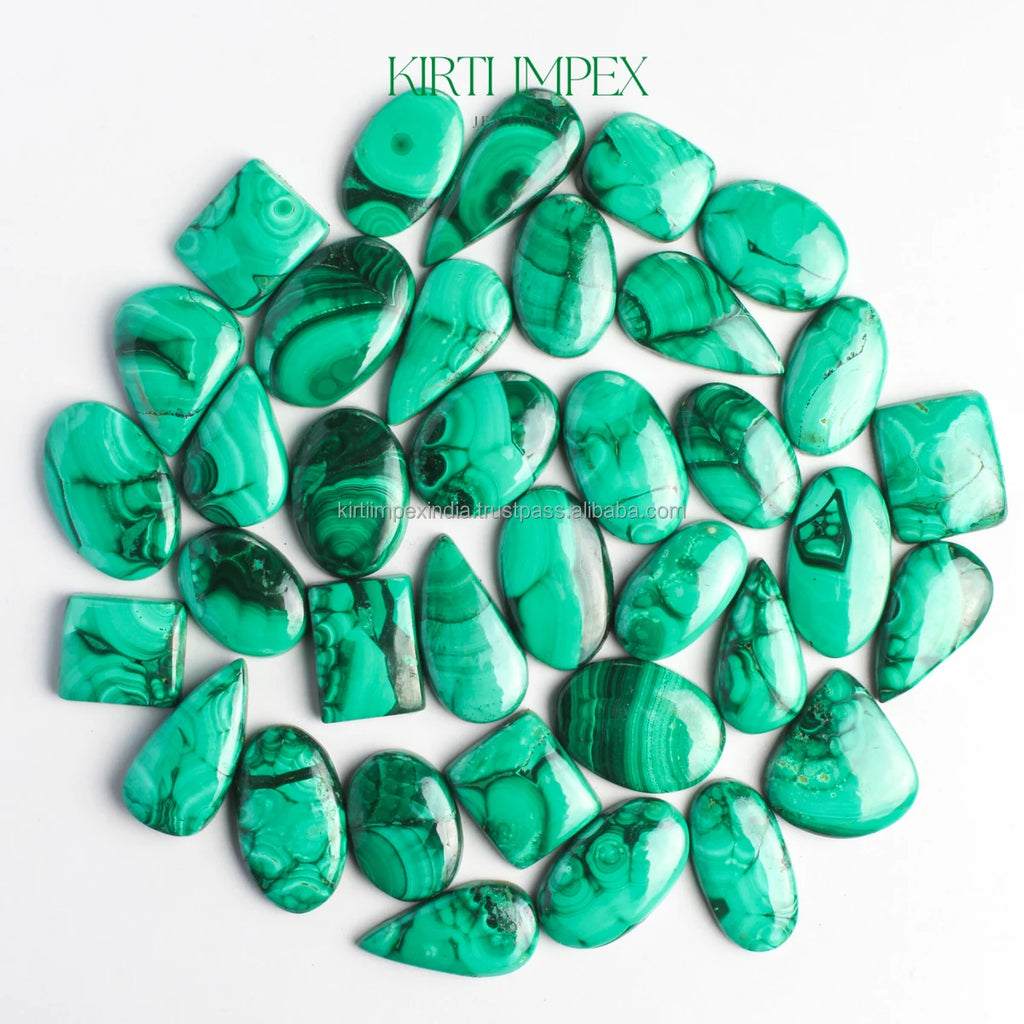 Loose green malachite oval cabochons with natural banded stone pattern, DIY jewelry parts