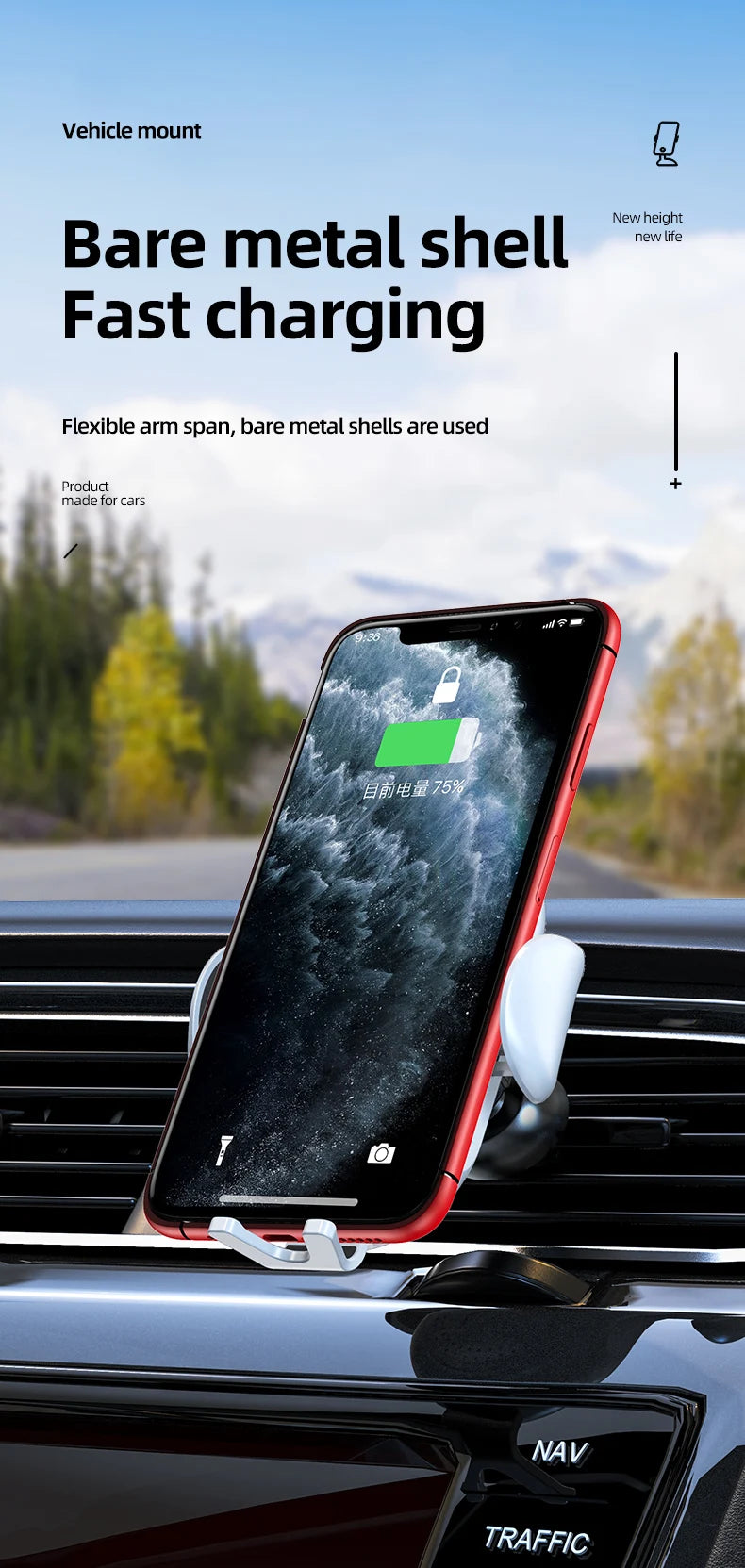 Wireless Car Charger Mount 30W Fast Charging Phone Holder for Car Tidesmit