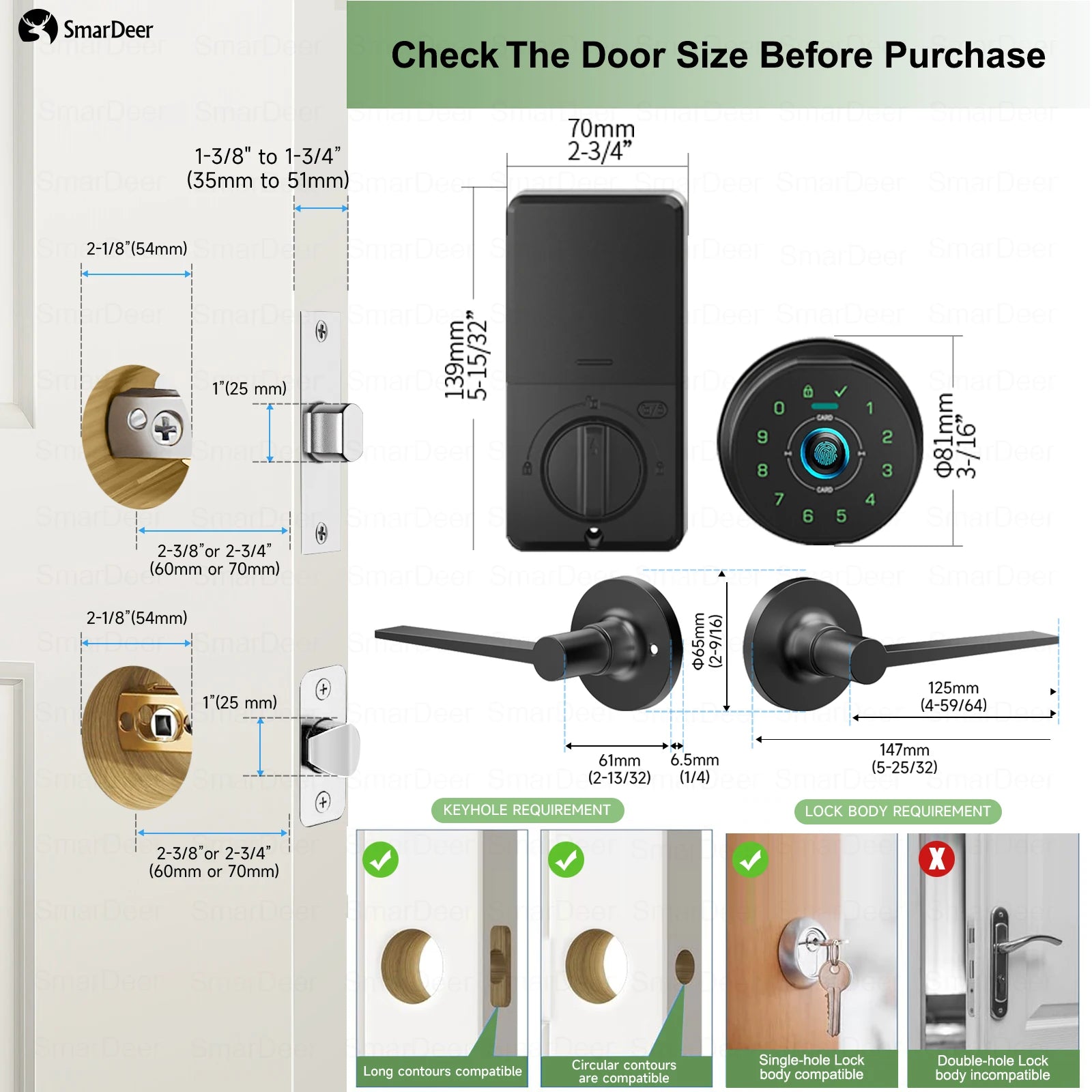 SmarDeer Fingerprint Door Lock, Electronic Keyless Entry Door Knob Lock with Handle, Remote Passcode Generation for Tuya Smart