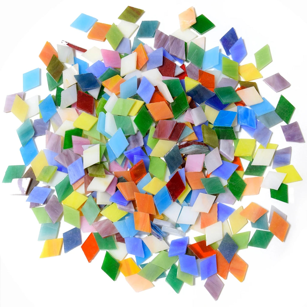 250g diamond shaped colored glass fragments mosaic glass mosaic tiles, randomly mixed colors, DIY handmade painted glass product