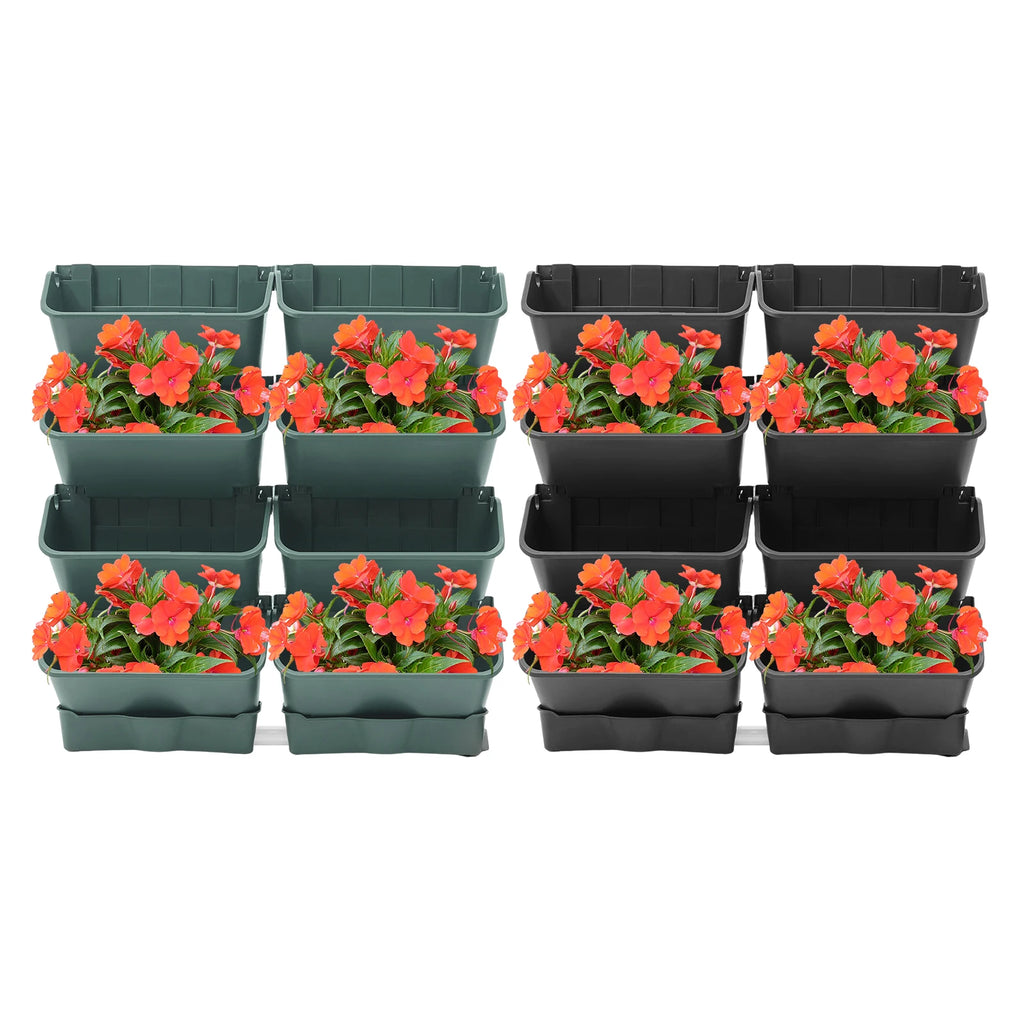 8PCS Wall-Mounted Planter, Vertical Garden Planter, Wall-Mounted Planter for Indoor and Outdoor Decor Black/Green