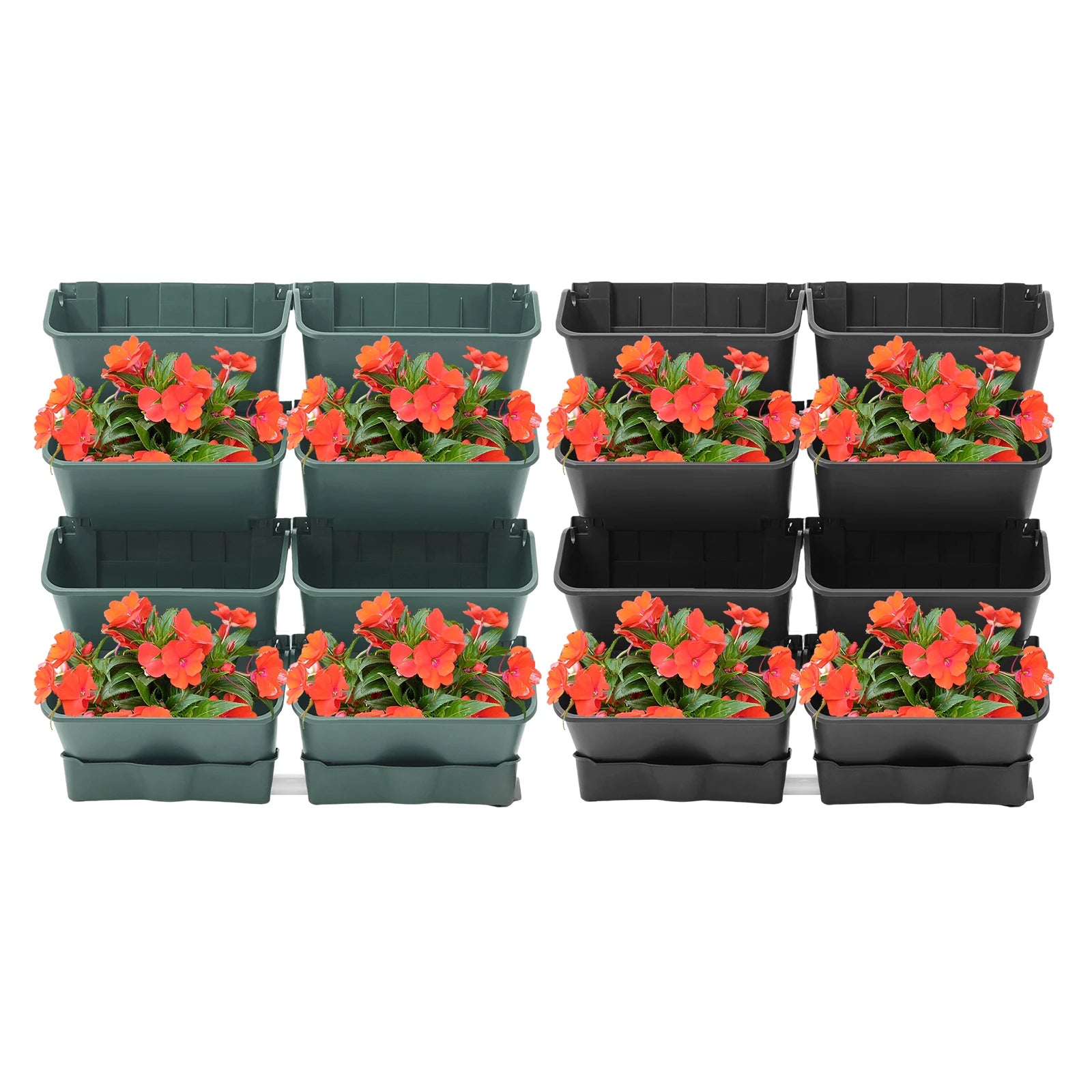 8PCS Wall-Mounted Planter, Vertical Garden Planter, Wall-Mounted Planter for Indoor and Outdoor Decor Black/Green