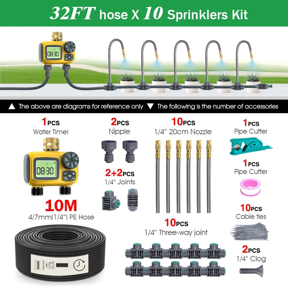 Gardening Dual-Way Independent Control Irrigation Timer Mist Cooling Kit Custom DIY Watering Schedule Quick Connect Accessories