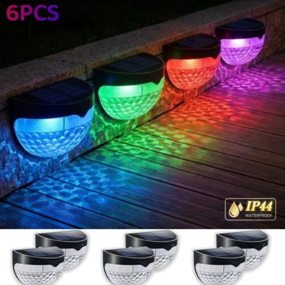 6 Pack RGB Solar Fence Lights, Deck Lights Solar Powered Outdoor Waterproof Fence Lighting for Fence Deck Step Stair Post Wall. (Black)Outdoor waterproof wall lamp, garden energy lamp, garden step, terrace, staircase, flower