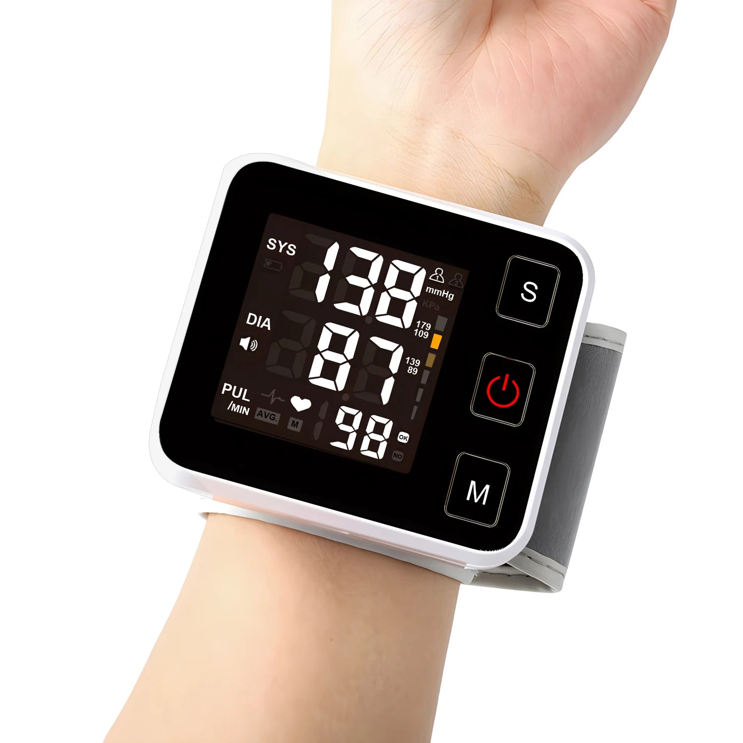 Portable Digital Wrist Blood Pressure Monitor - LCD Screen Heart Rate Pulse Meter Sphygmomanometer for Health Care