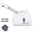 White facial steamer machine with adjustable spray nozzle, water tank, and AU plug for home spa skin care treatment.