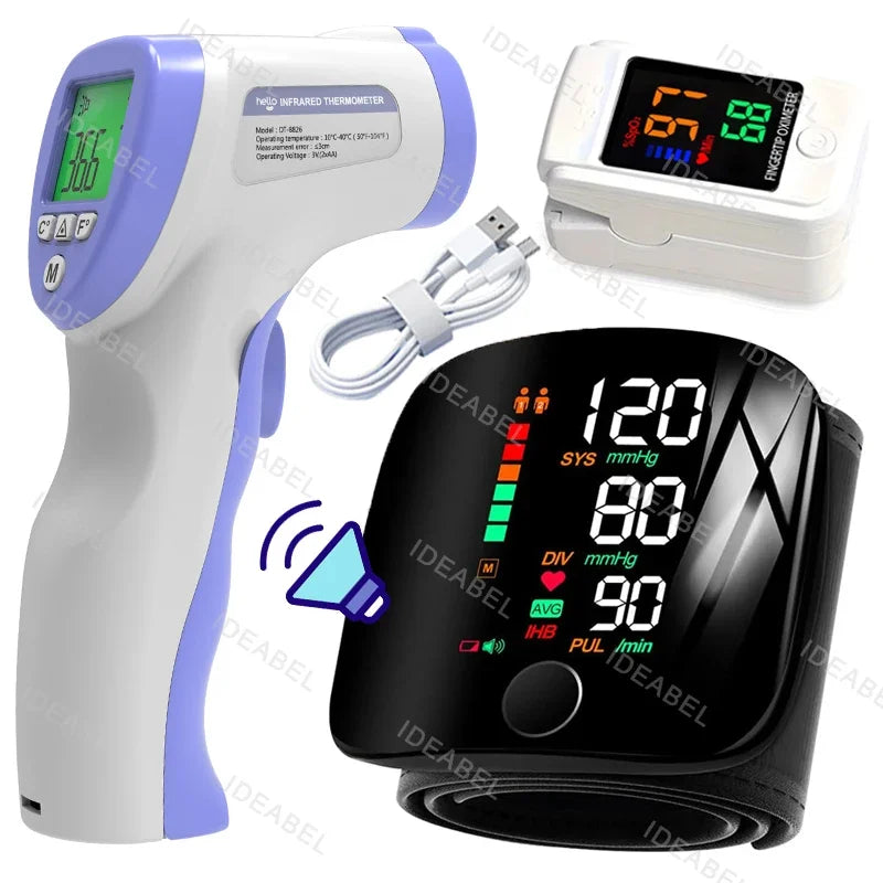 Smart LCD Rechargeable English Voice Wrist Blood Pressure Monitor Digital Automatic BP Tonometer Heart Rate Sphygmomanometer