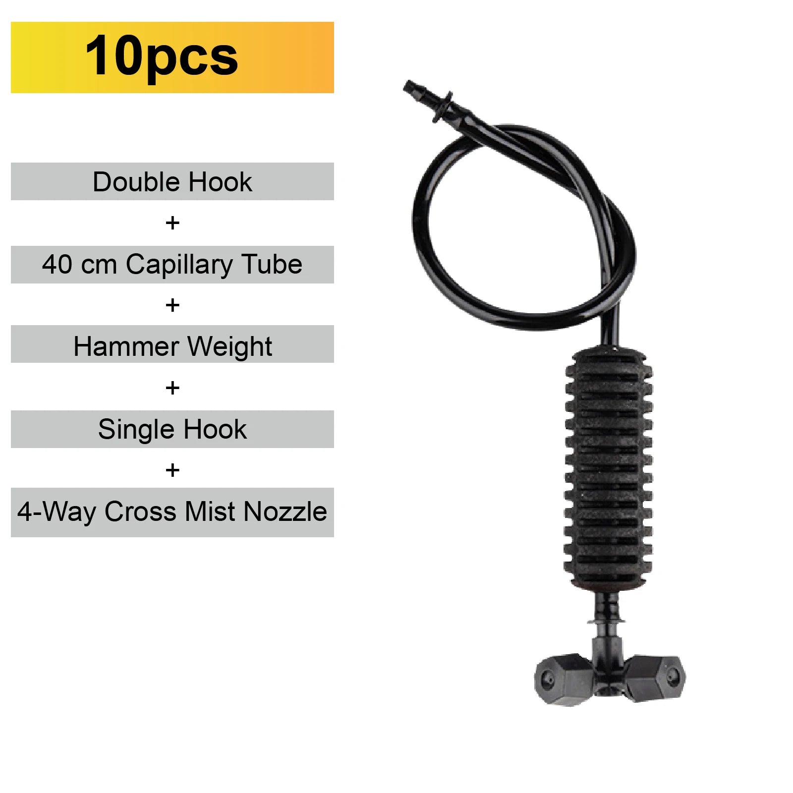 Inverted micro sprinkler nozzle set with black cross mist nozzle and hose connector