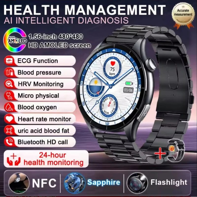 2026 New Health Analysis ECG+PPG Smart Watch Body Fat Uric Acid Blood Pressure Heart Rate Tracker NFC Smartwatch For Android IOS