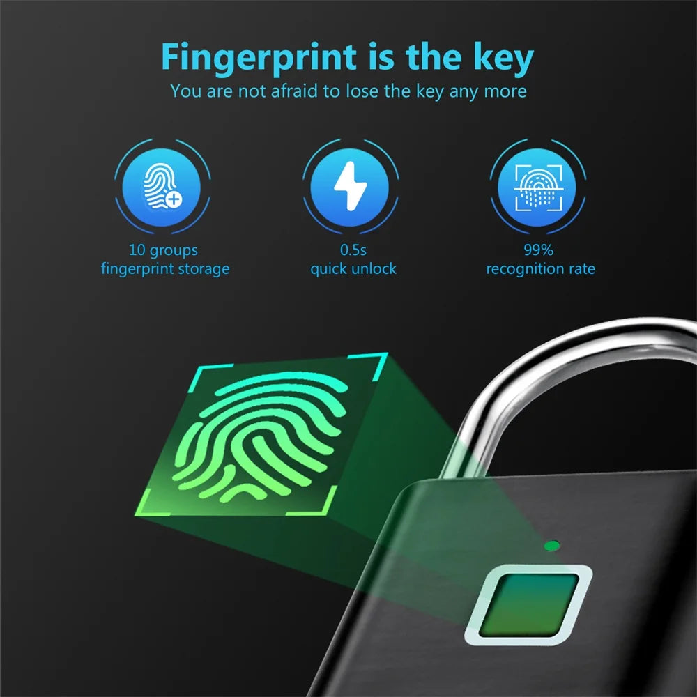 KERUI Fingerprint Lock Keyless USB Charging Smart Padlock Anti-theft Zinc Waterproof Door Lock 0.2sec Unlock Portable Door Lock