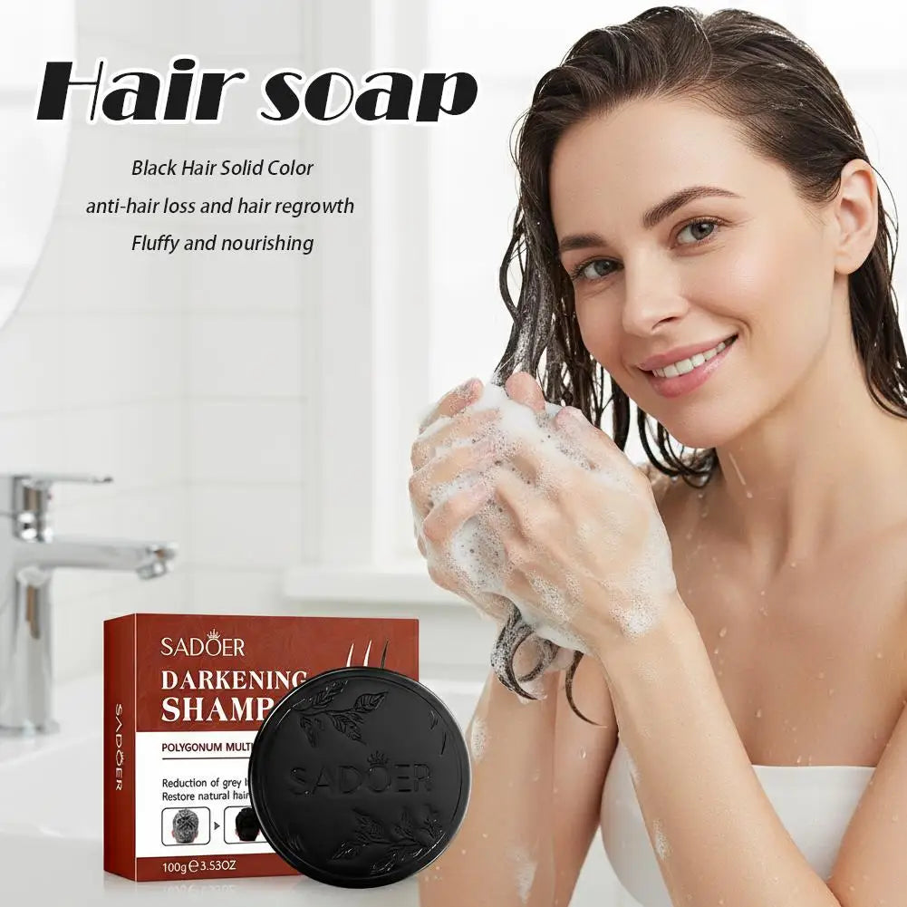 1/2PCS Black Soap Gray Hair Coverage Soap, Natural Polygonum Black Hair Shampoo Bar for Hair Darkening and Stronger, Refreshing