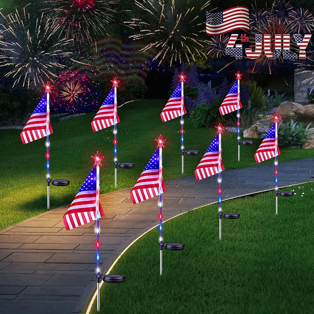 4Pcs LED American Flag Solar Lights Outdoor, 4th Of July Decoration Flag Lights with 2 Modes, Waterproof Summer Decora Garden Light, LED Solar Flag Patriotic Lights for Yard, Garden, Pathway, Independence Day, Memorial Day
