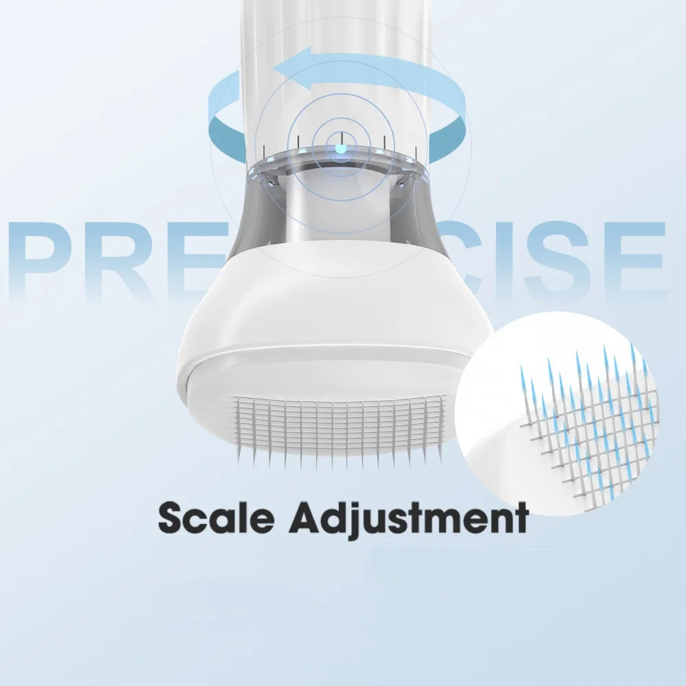 S2 140-pin adjustable derma stamp for hair regrowth and skincare, featuring a serum container and precision scale.