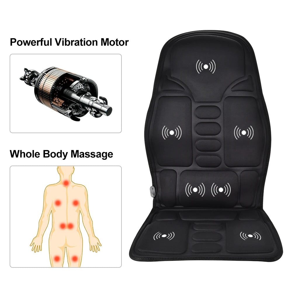 Electric Massager Mat for Back and Neck with Heat Therapy - Black Massage Cushion Tidesmit