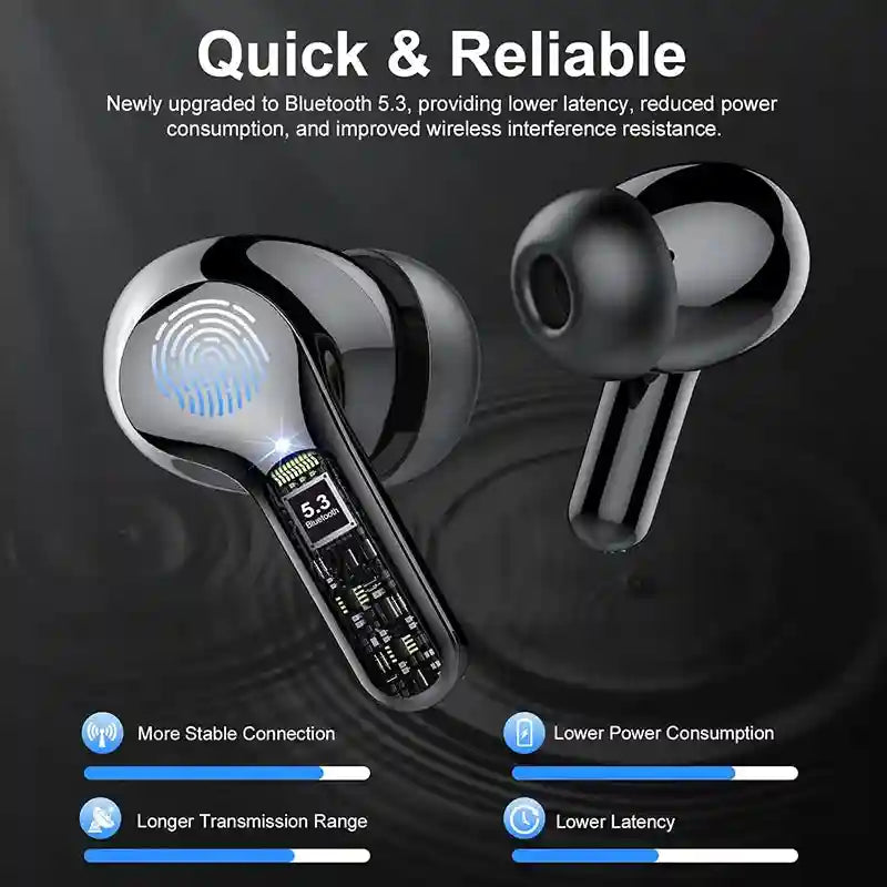 Tidesmit Wireless Earbuds with ENC Mic - 48H Playtime - Waterproof Black Tidesmit