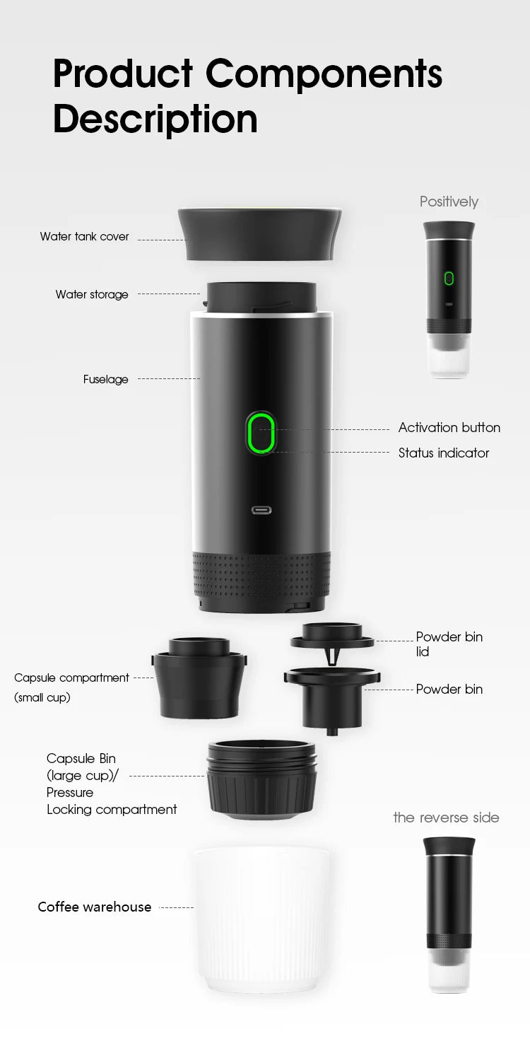 Tidesmit 3-in-1 portable espresso maker for car or camping using coffee capsules and ground powder