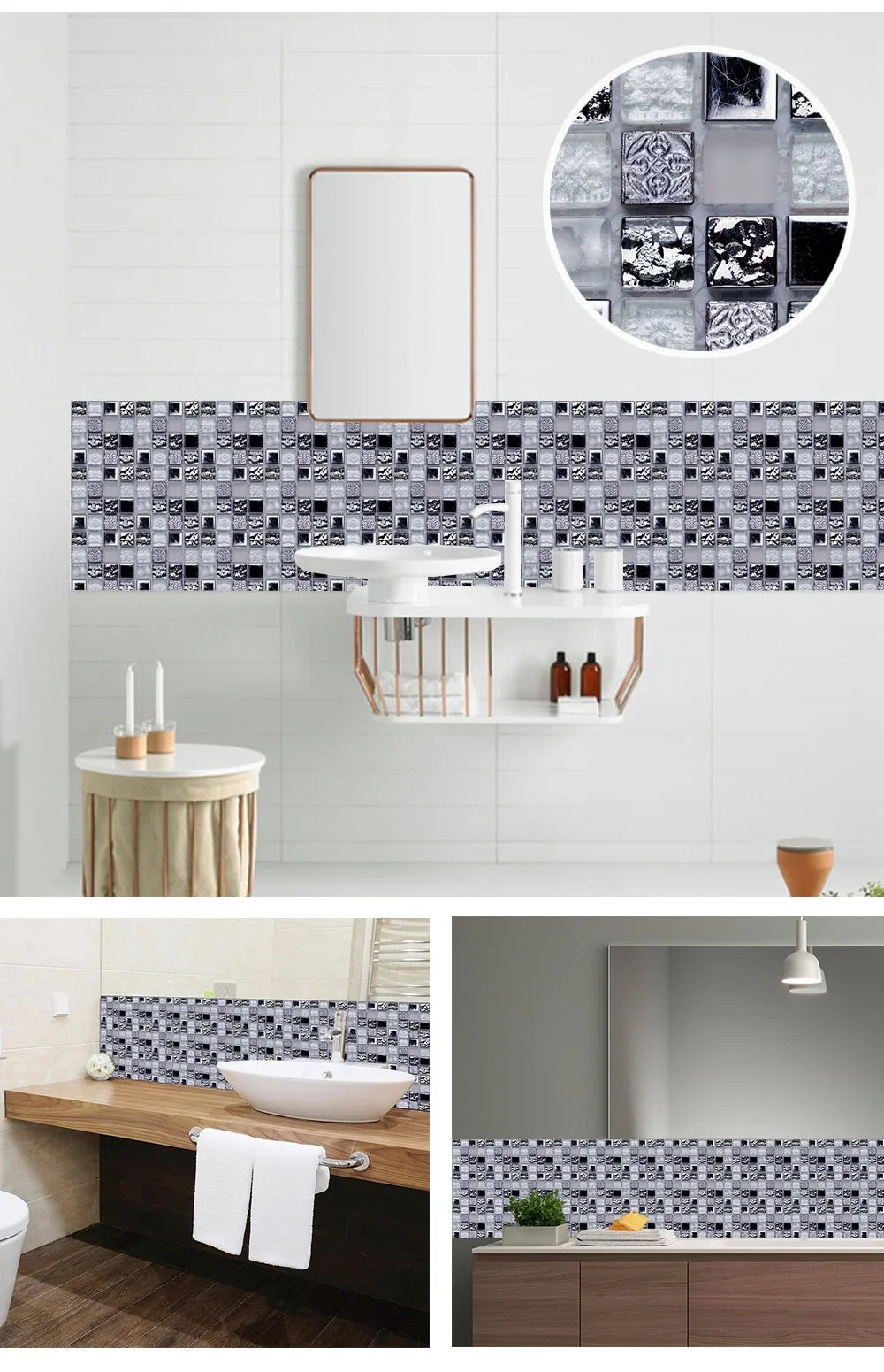 10pcs Purple Mosaic Hard Tiles Sticker Flat Printed in 2d Transfers Cover for Kitchen Bathroom Wallpaper Peel & Stick Wall Decal