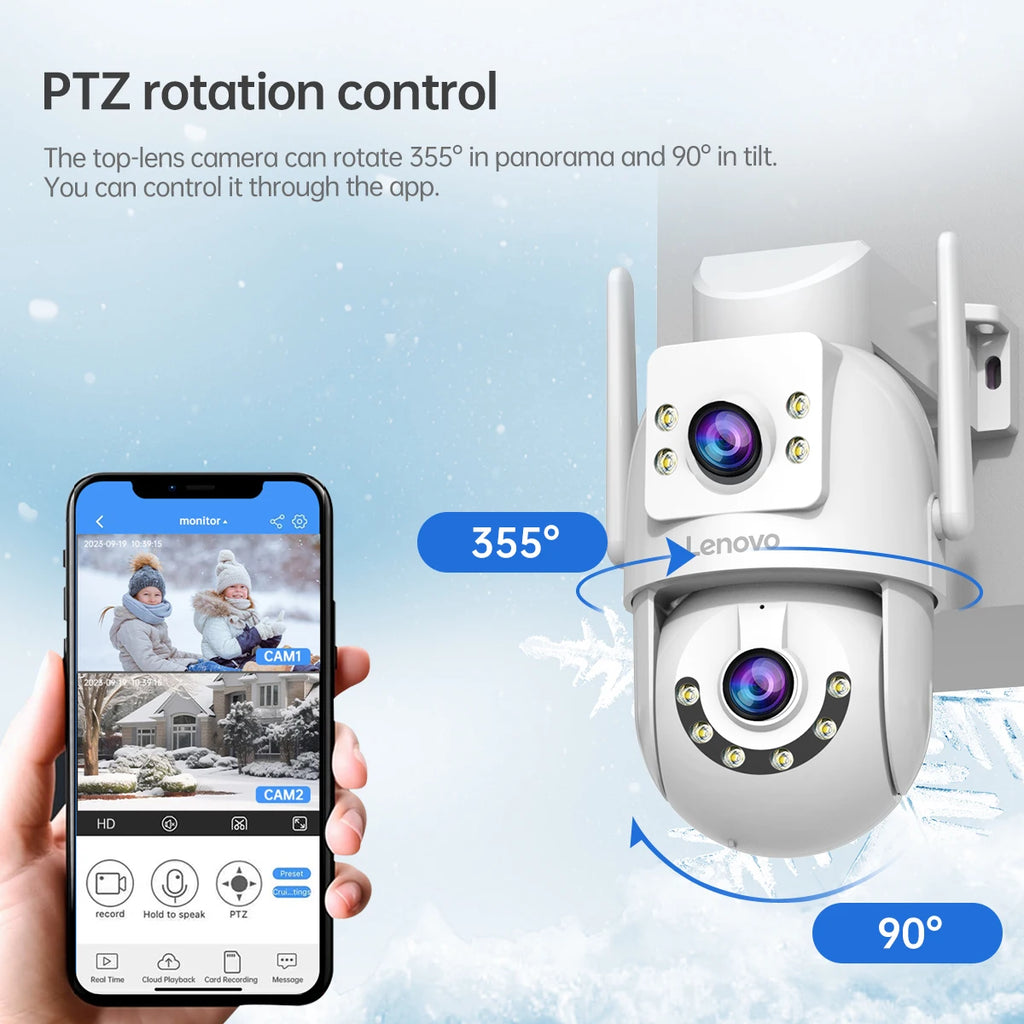 Lenovo 4MP HD Wifi PTZ Camera Outdoor 4MP Dual Lens Dual Screen Auto Tracking Security IP Camera CCTV Audio Video Surveillance
