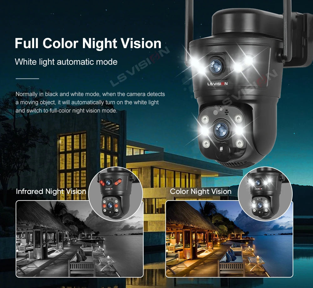 LS VISION 4G /WIFI Outdoor Solar Camera 8MP Dual Lens PIR Sim Card Built in Night Vision Waterproof Security Camera Battery CCTV