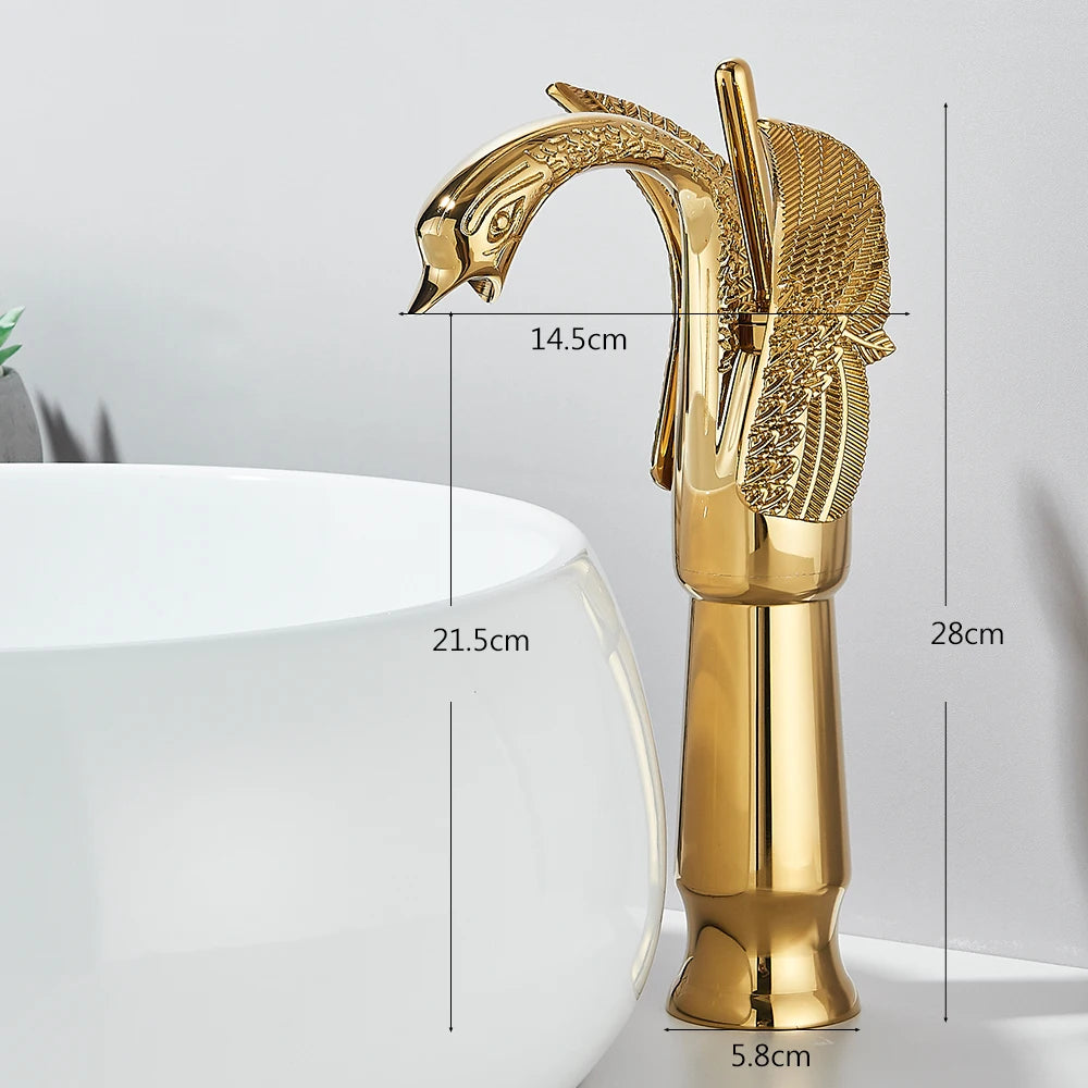 Gold Swan Bathroom Basin Faucet Deck Mounted Mixer Taps Hot and Cold Water Basinwash Sink Mixers Brass Tap