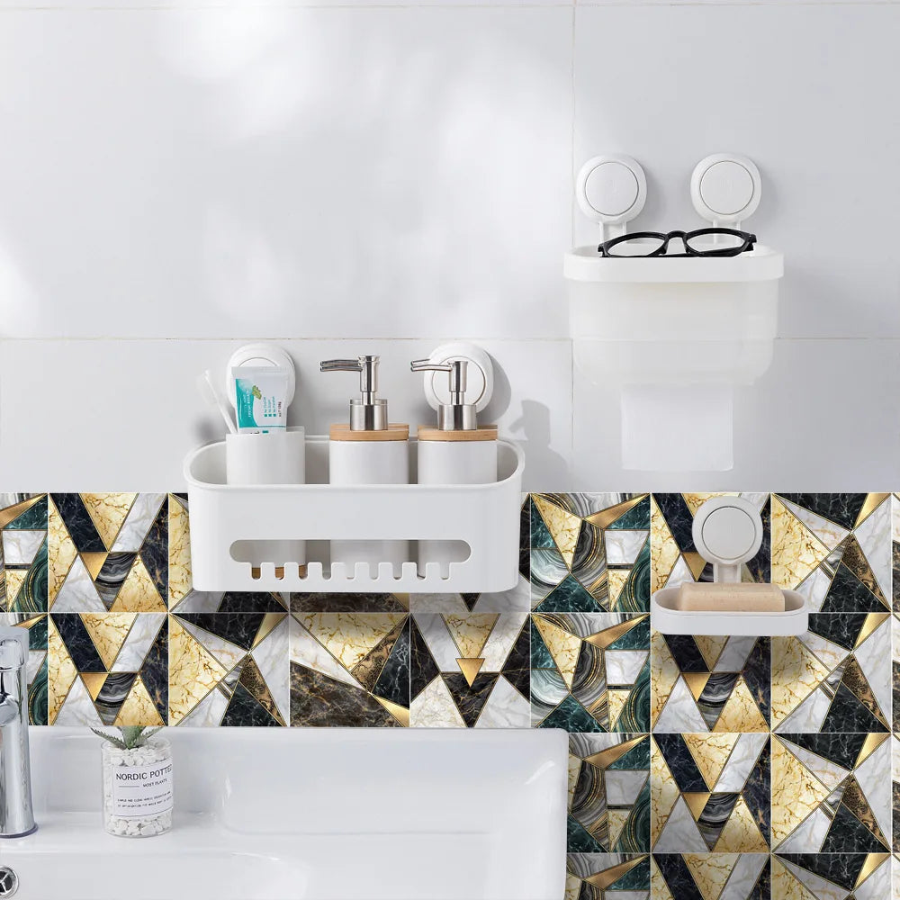 10pcs Crystal Tile Wall Stickers Self-Adhesive Kitchen Tiles PVC Backsplash Stickers Peel and Stick Bathroom Faux Stone Effect