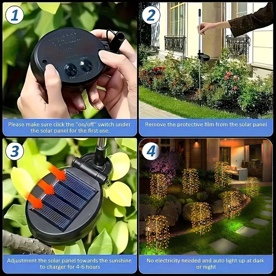 2/4Park 180LED Solar Powered Firecracker Light with 8 Lighting Modes, Outdoor Lawn Lights Smart Decorative Lighting, From dusk till dawn Solar Fairy Lamp for Courtyards, Lawns, Gardens, Pathways, Garden Decor