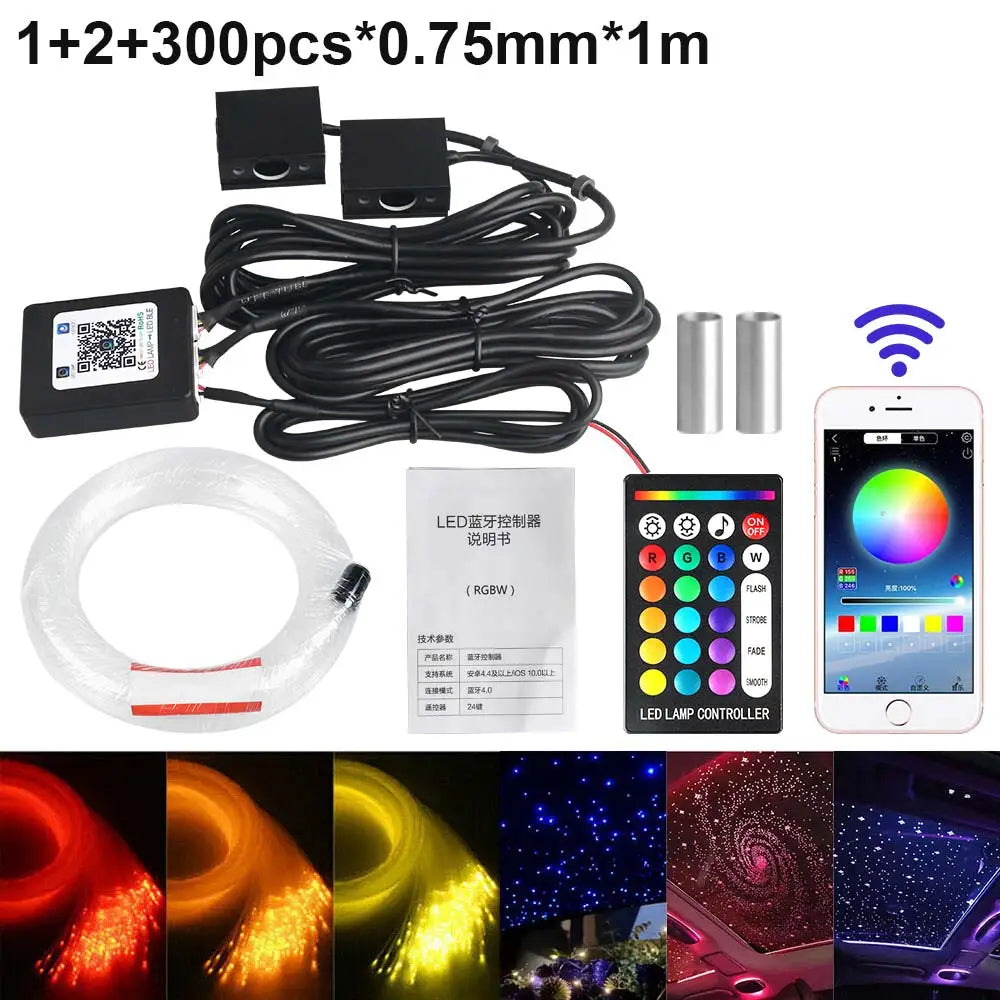 Fiber Optic Star Ceiling Kit - RGBW LED Car Roof Light System package E 1 Tidesmit